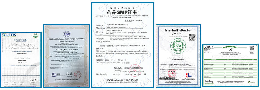 GMP certificates for pure ingredients